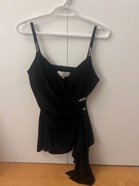 Jasmine Black Draped Camisole with Rhinestone Straps